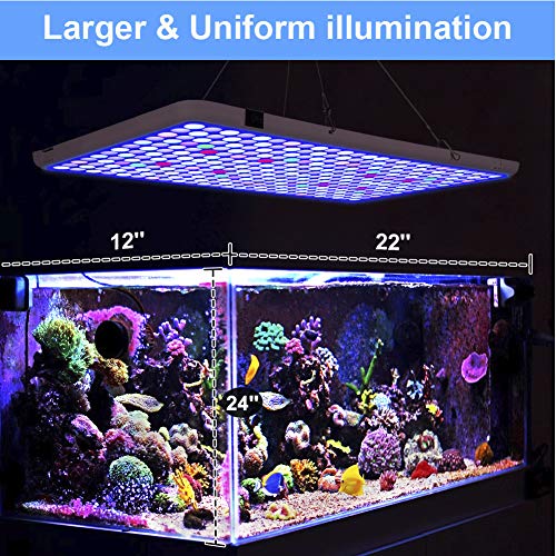 Relassy Aquarium Light, 300W Full Spectrum Led Coral Reef Light for Saltwater Freshwater Fish Tank with 2 Dimmables White & Blue Light