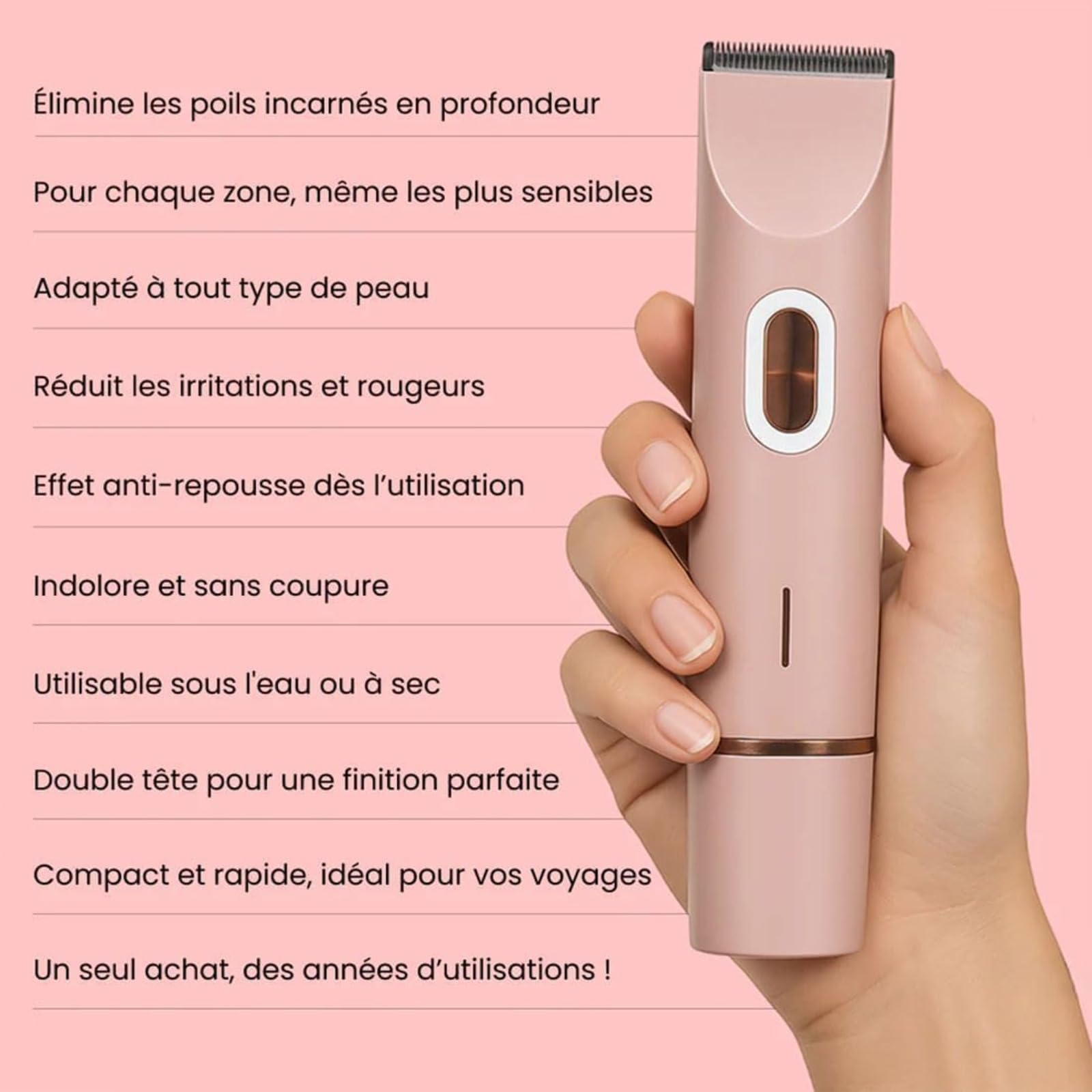 Rasoir Klyne Femme, Tondeuse 2 en 1 Femmes, Rasoir Femmes Electrique Maillot,Zone Sensible, Pour Bikini, Jambes, Aisselles utilisation humide et sèche (Rose)