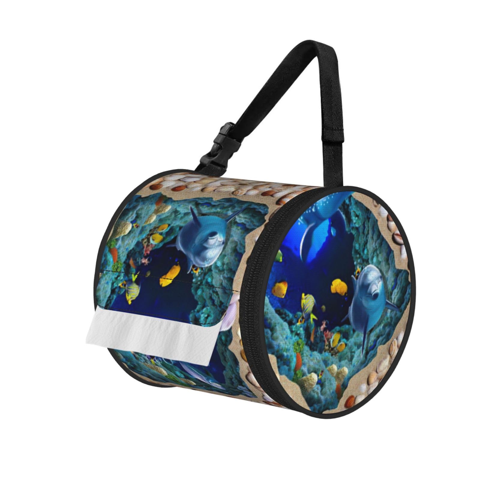 Underwater World Blue Marine Life Print Fashion Tissues Organizer Box, Hanging Tissue Holder For Purse Coins For Car Office Daily Outing