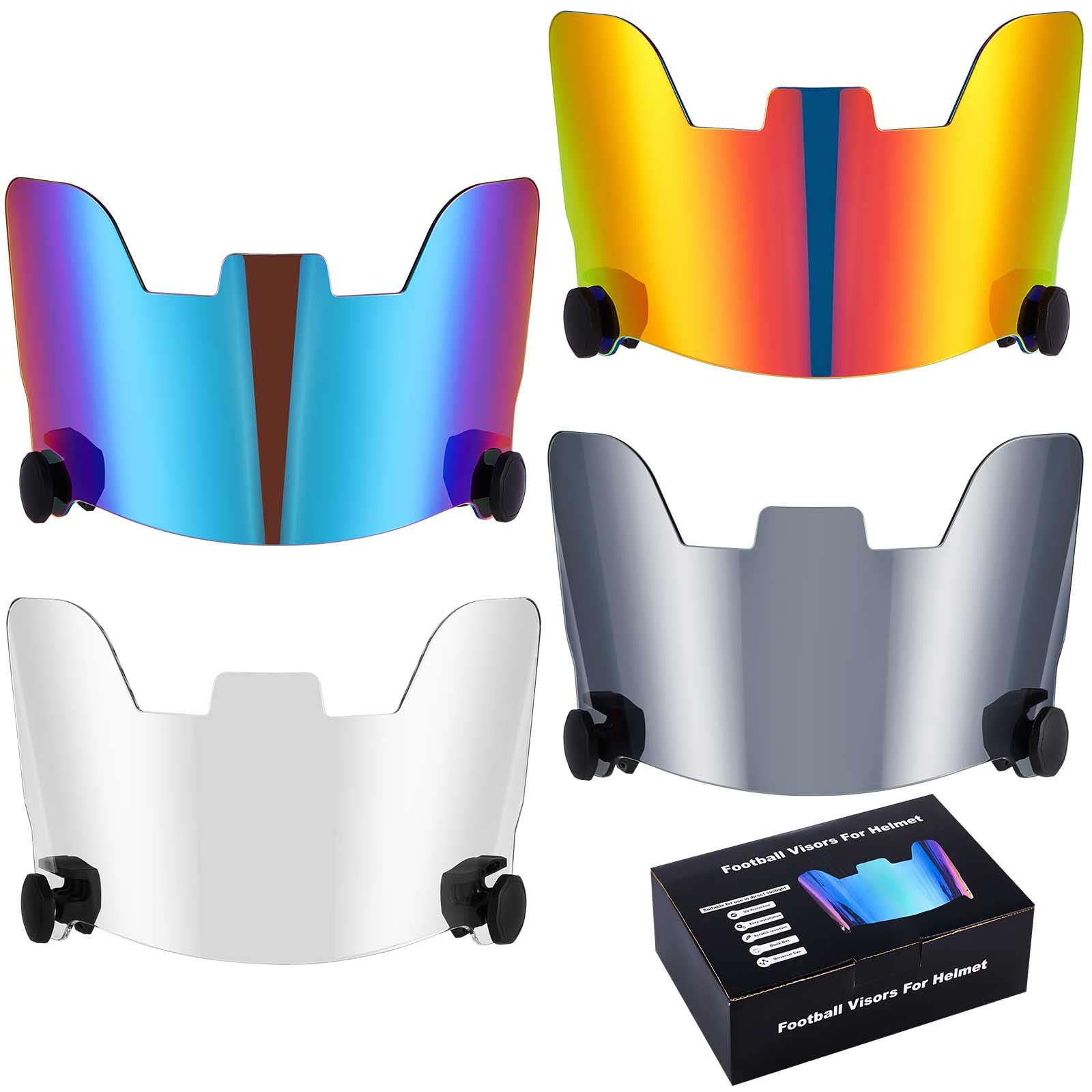 Umigy 4 Pcs Football Visor for Helmet Youth Football Visor Clear Scratch Resistant UV Block Adult Fog Lacrosse Eye Facial Protection(Classic Color)
