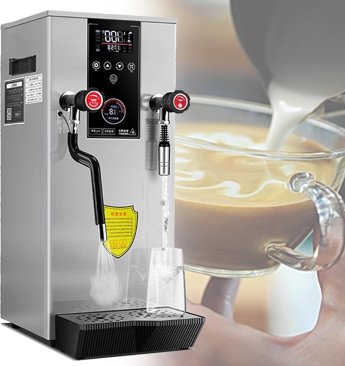 Espumador de Leche Comercial de 2500 W, vaporizador de Leche eléctrico, con 2 Pantallas LCD de Temperatura, para cafeterías y teterías (Plateado),Silver