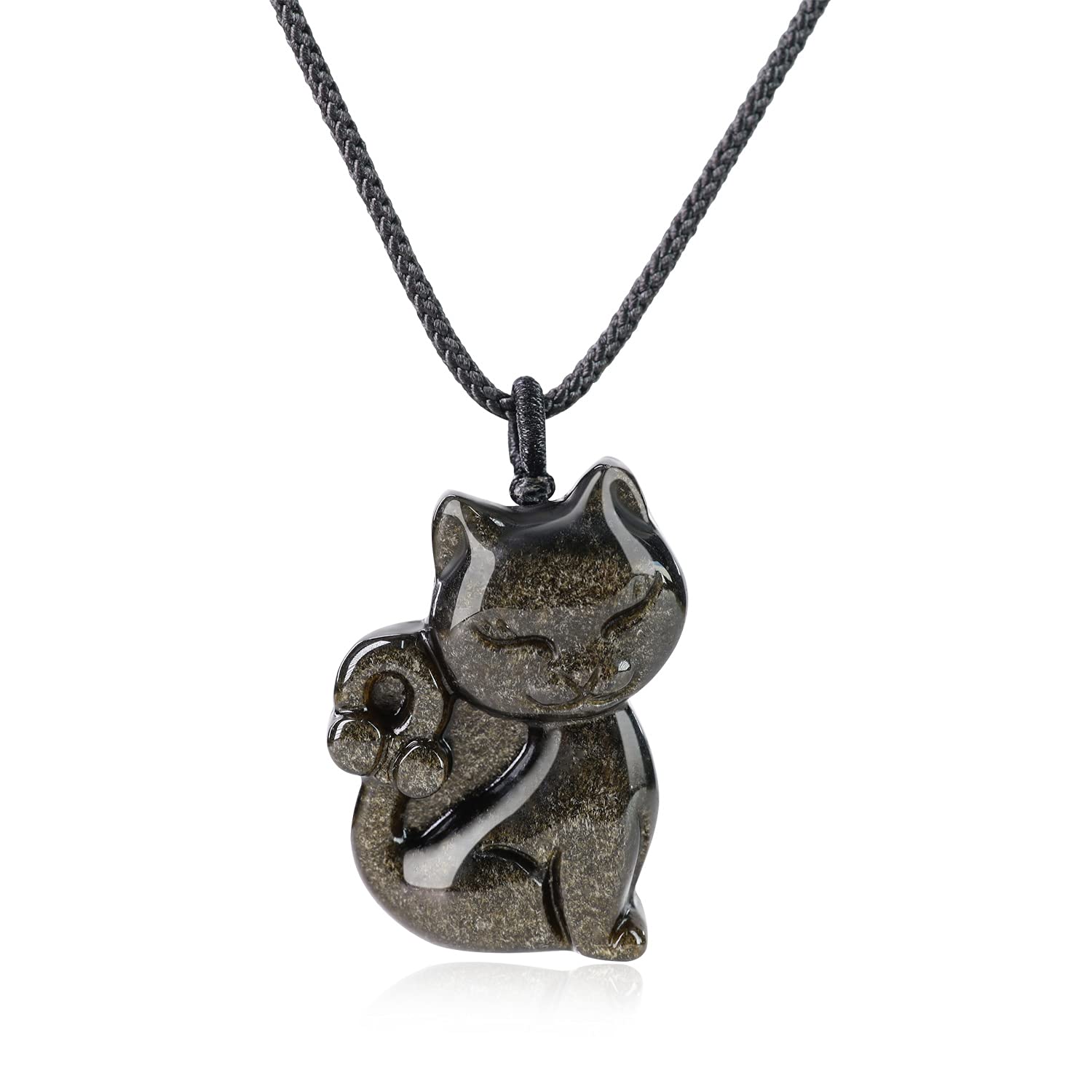 COAI Colgante Gato de la Suerte de Obsidiana Dorada