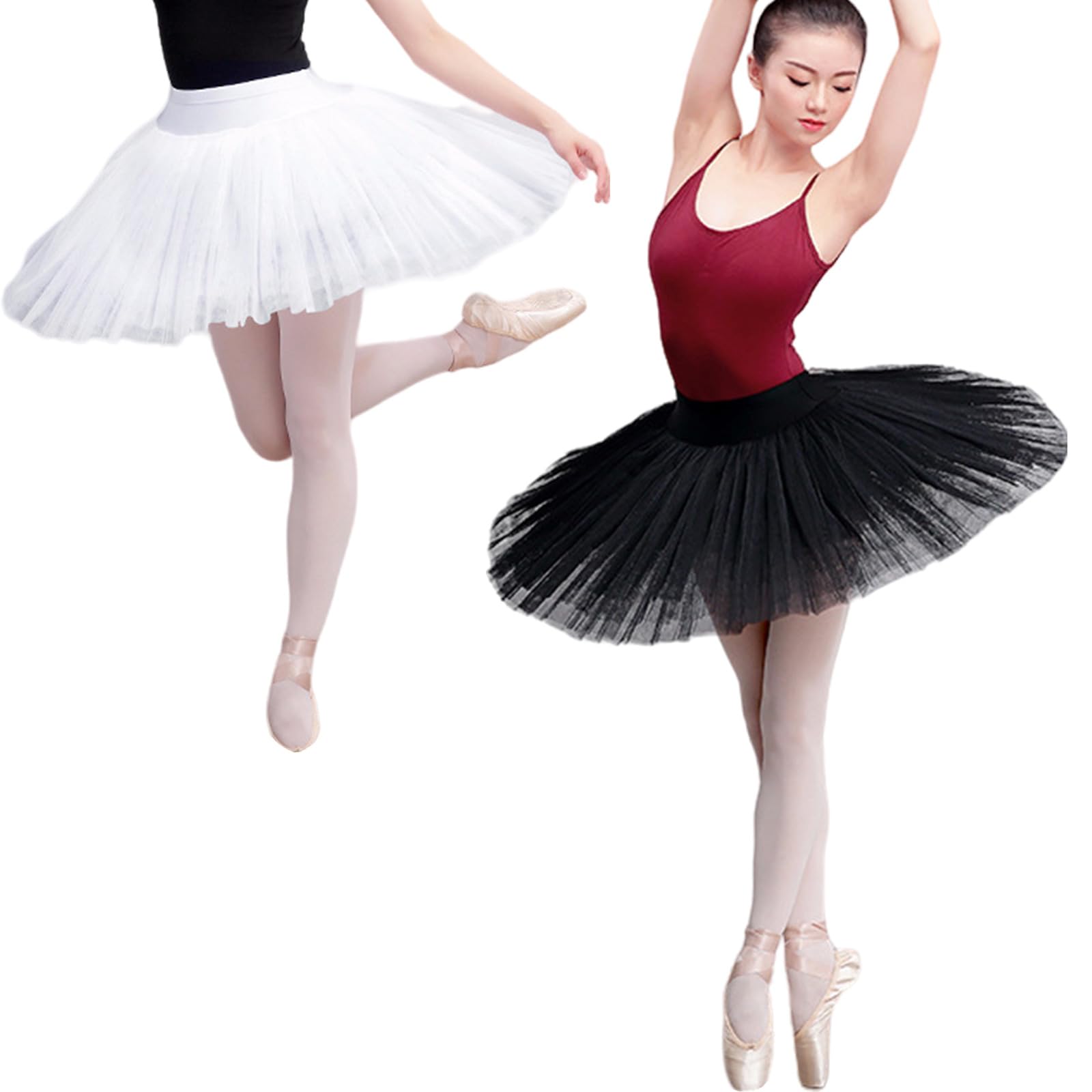 Falda tutú de tul con cintura elástica de 7 capas, falda de ballet para panqueques, bragas integradas para entusiastas del cosplay, falda tutú de panqueques, Negro, M