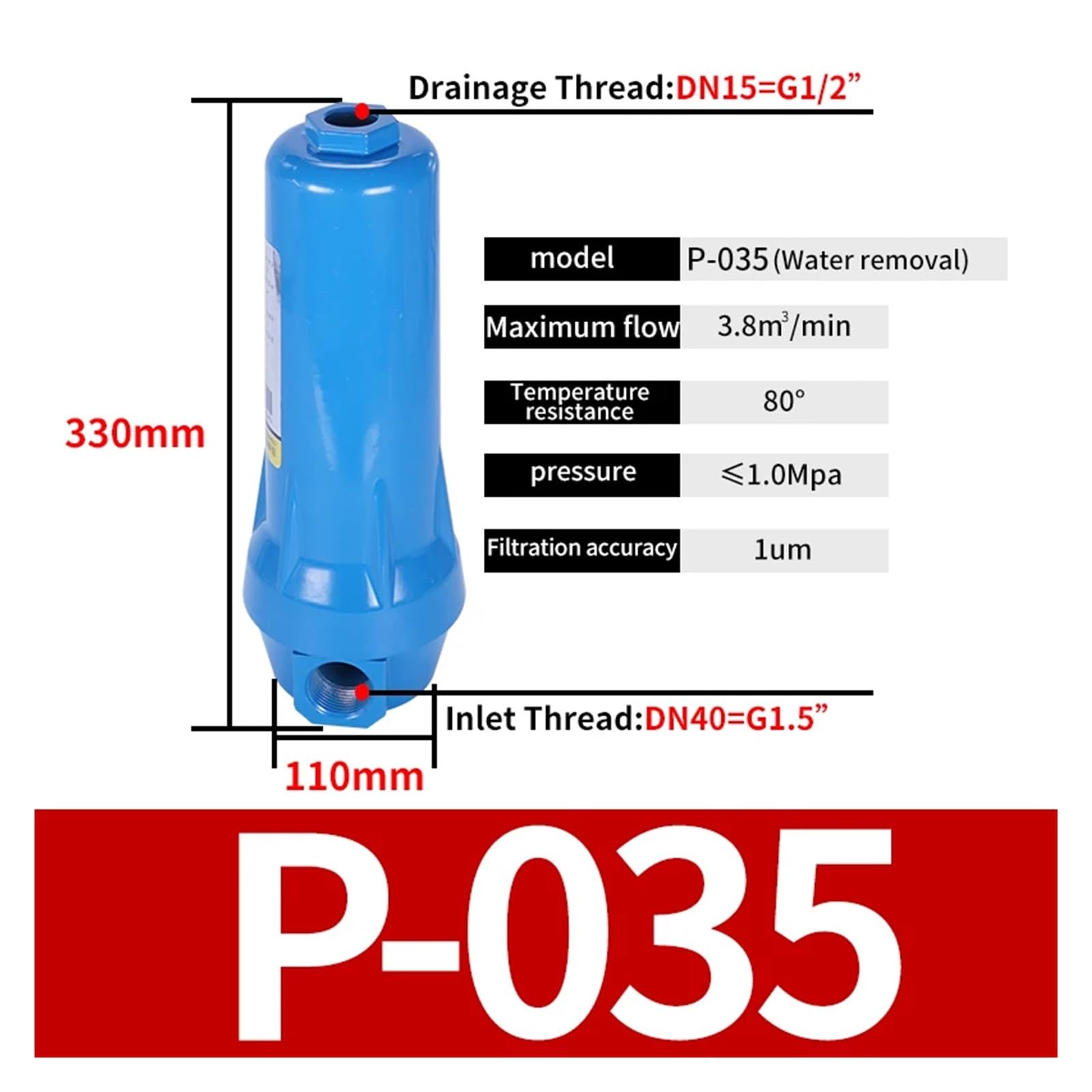 Separatore olio-acqua QPSC 015/024/032/060, accessori per compressore d'aria, filtro di precisione, essiccatore QPSC(P-035 DN40 3.5cubic)