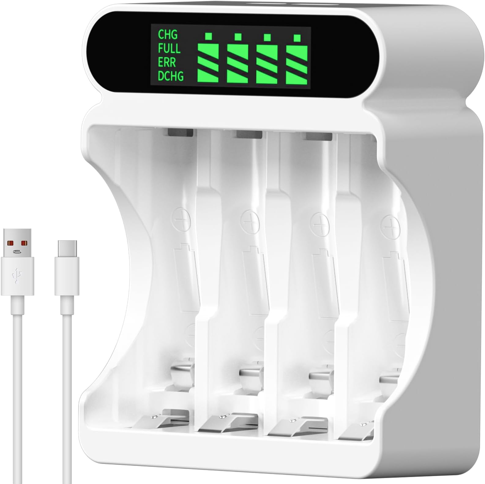 IMREN AA AAA Battery Charger, 4 Independent Charging Slots AA AAA Battery Charger with LCD Screen, 5V 2A Type-C and Micro USB Input, for NiMH/NiCD Rechargeable Batteries