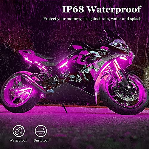 Image of Motorcycle LED Underglow Kit, icicar 8 Pcs APP /RF Control Multicolor Motorcycle LED Light Kit with Brake Turn Signal, IP68 Waterproof & Music Sync Ambient Light for Motorcycles