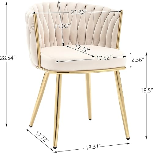 Miniatura 3 de KCC Juego de 2 sillas de comedor de terciopelo, sillas de comedor modernas doradas con patas de metal, sillas de comedor tapizadas tejidas para