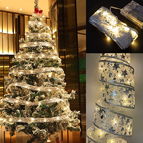 NEWUPZSI LED Guirlandes Lumineuses de noël à Ruban Sapin blanc chaud Noël Feux de fée arc de noël ruban arc pour sapin de noël Brillant Lumières de Noël à LED, pour Decoration Sapin Noel Cover