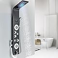 Wanmivezlo LED Shower Panel Tower System – Multi-Function Shower System with LED Rainfall & Waterfall, Handheld Sprayer, Massage Jets & Temperature Display for a Spa-Like Experience at Home. (Black)