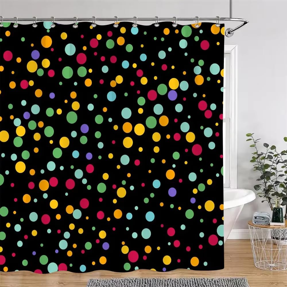 KELAIMI Colorful Polka Dot Shower Curtain,Aesthetic Geometric Bathroom Curtain with Hooks,Simple Quick Dry Waterproof Polyester Fabric Bathtub Curtain Style 3 180X180Cm