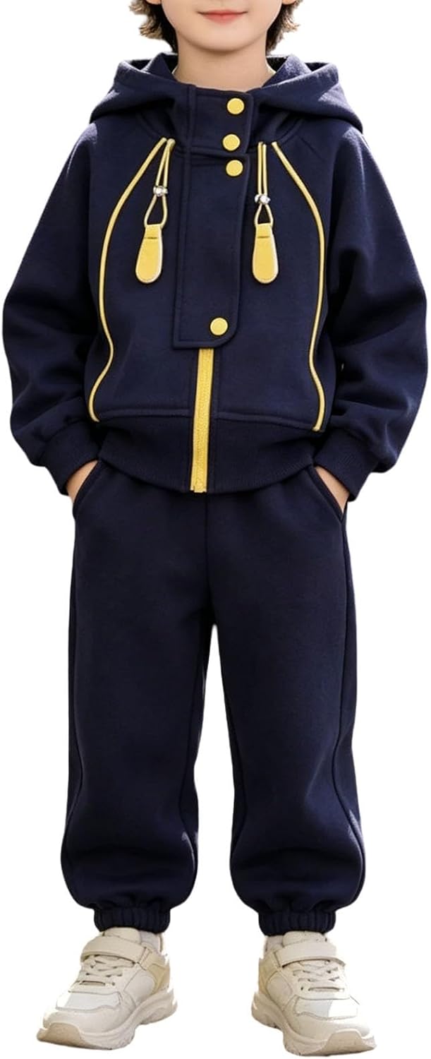 Kids 2 Piece Sweatsuit,Button Zip Hoodie,Cuffed Joggers | Fall school casual wear | Soft thick comfy fit