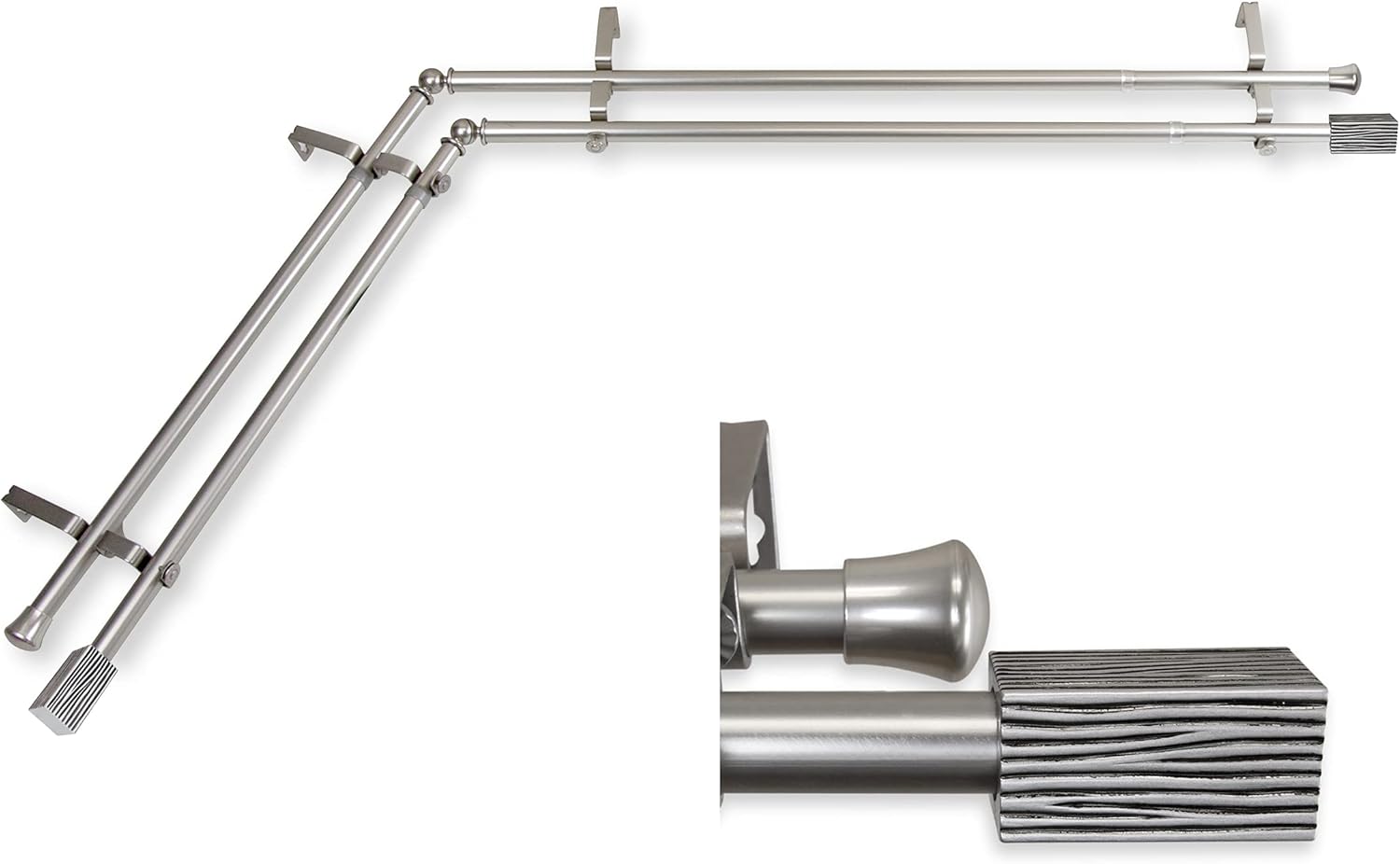 A&F Rod Décor - Oak 13/16" Corner Window Double Curtain Rod 66-120" - Antique Brass