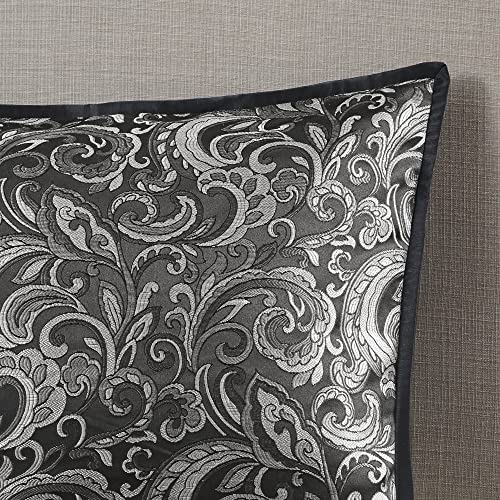 Image of Madison Park Essentials Brystol 24 Piece Room in a Bag Faux Silk Comforter Jacquard Paisley Design Matching Curtains Down Alternative All Season Bedding-Set, Black 24 Piece, King(104 in x 92 in)