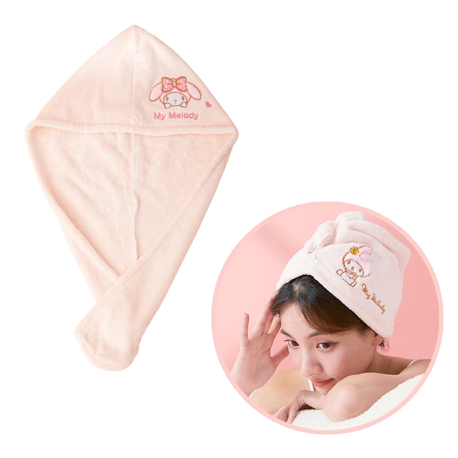 ROFOLO Kawaii - Toalla de microfibra para mujer, gorro de ducha súper absorbente para cabello largo, toalla de secado rápido con botón de bonitas diademas para mujeres y niñas, accesorios de baño