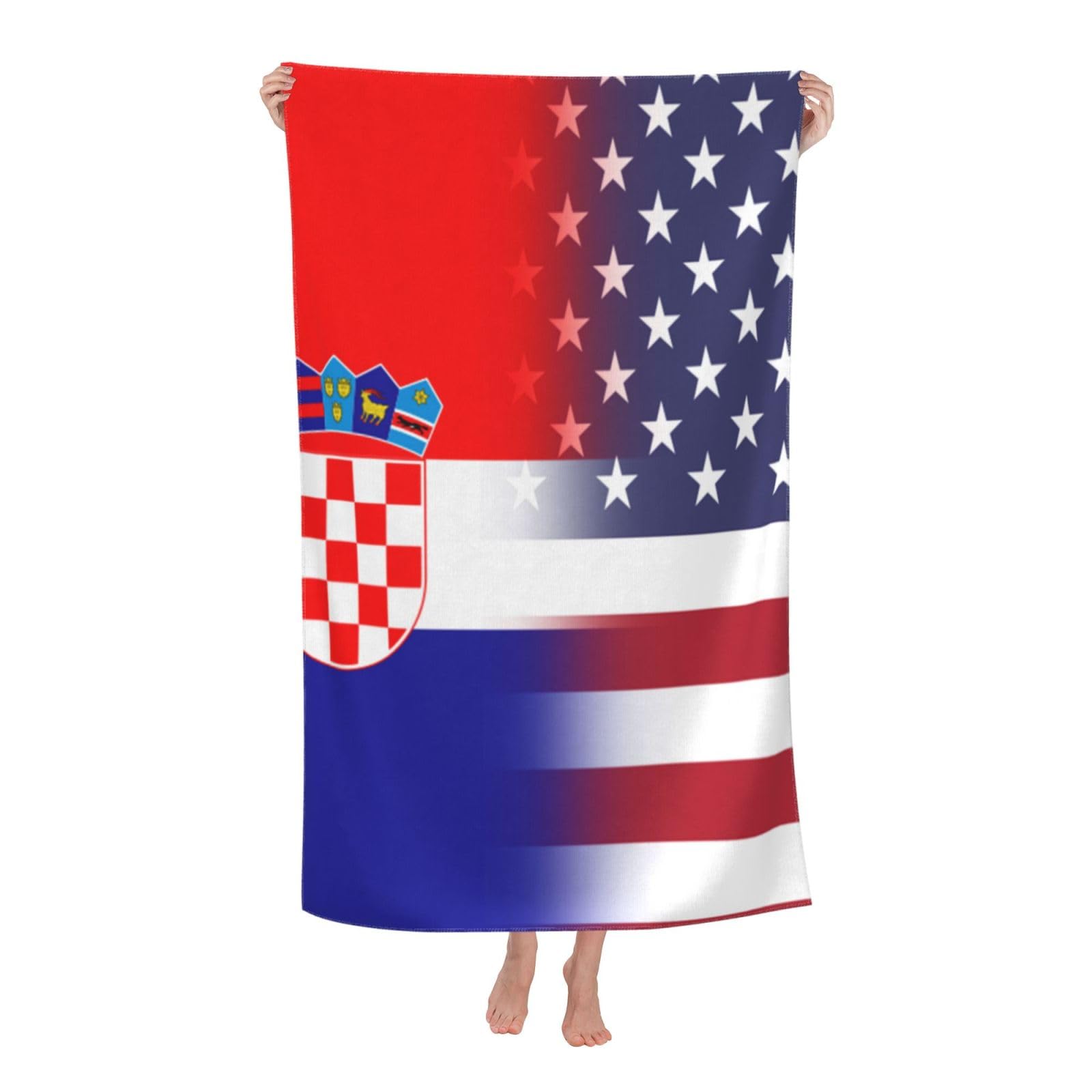 LSRCPD Beach Towel Croatia American Flag Microfiber Beach Towels Blanket Oversized Tropical Big Extra Large XL Pool Towels Quick Dry Sandproof for Women Girls Kids