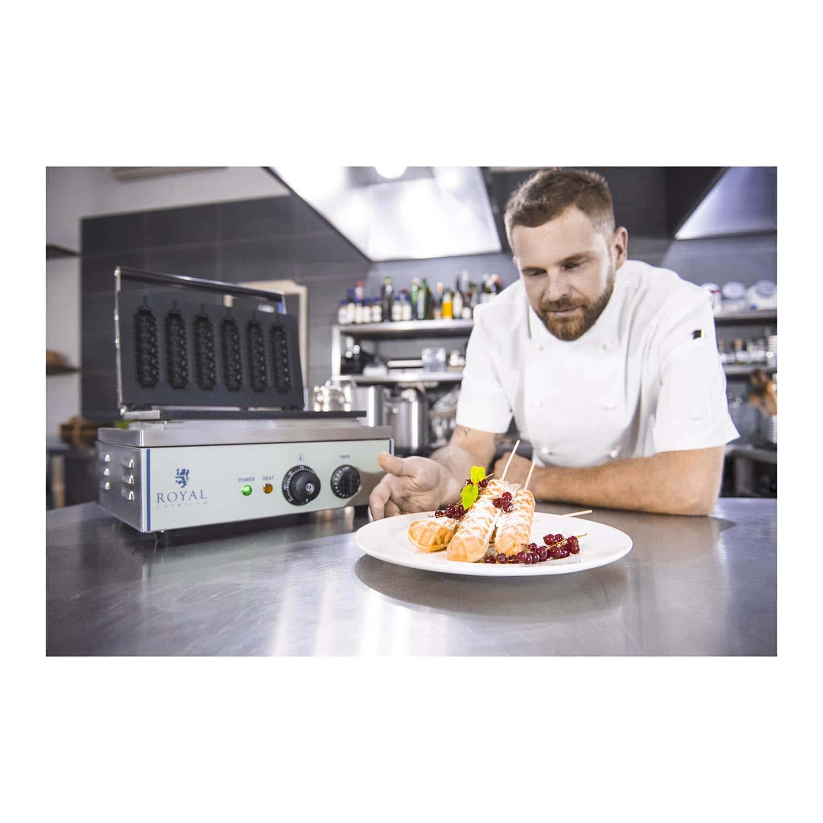 Royal Catering - RCWM-1500-S - Piastra per waffel su stecco - 1.500 Watt
