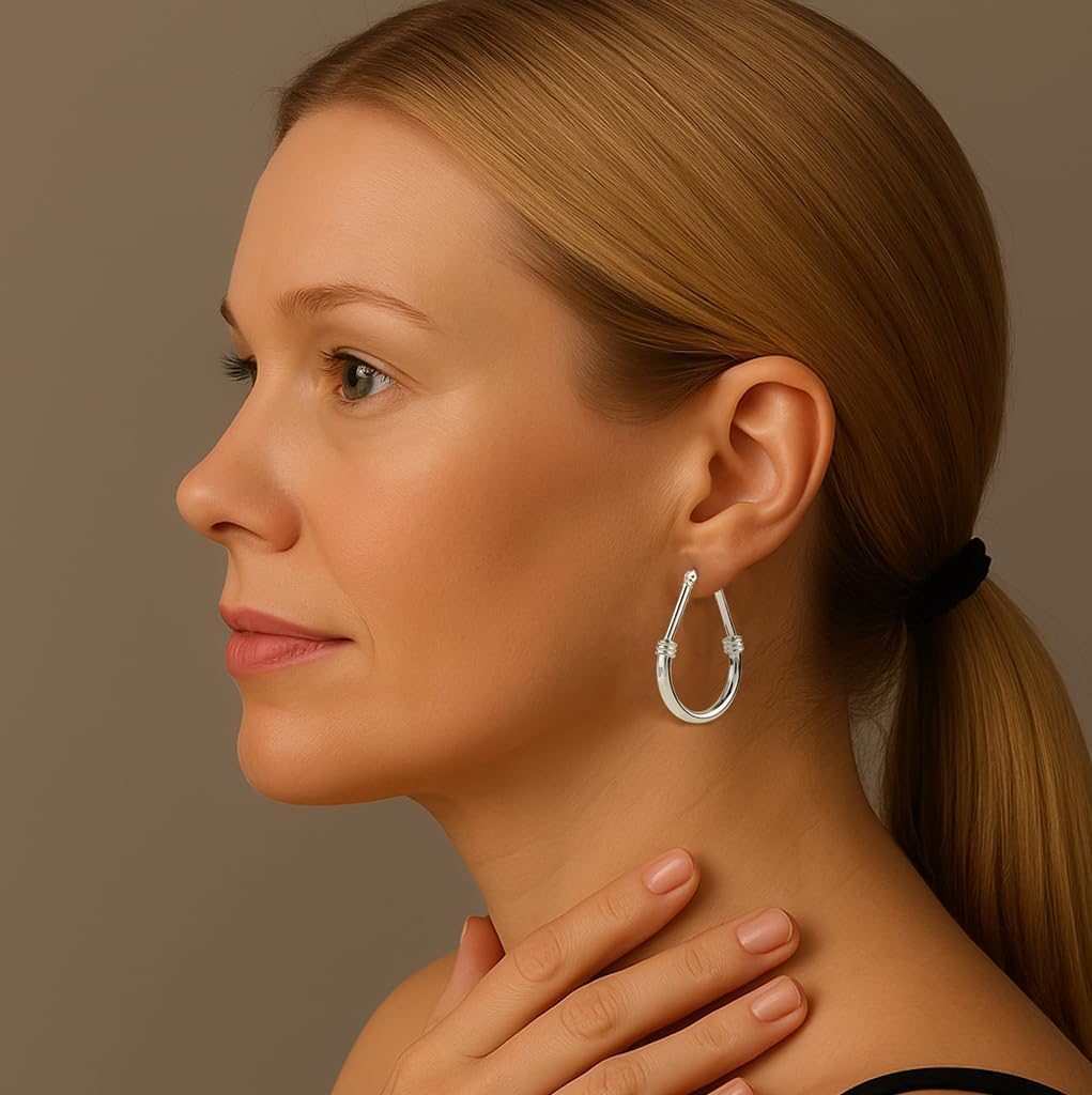 LeCalla 925 Sterling Silver Hoop Earrings for Women | Italian Design Classic Diamond-Cut Textured Hoops Earring | Women's Oval Drop Shape Silver Earring Jewelry - Image 8