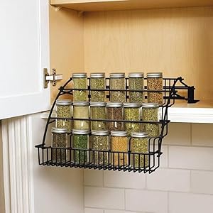 3-Tier Pull Down Cabinet Spice Rack Organizer,Metal Storage Shelf,Retractable Large Capacity Kitchen Storage Shelf Organizer for Kitchen Cabinet Cupboard Pantry, Black, LL0124-1