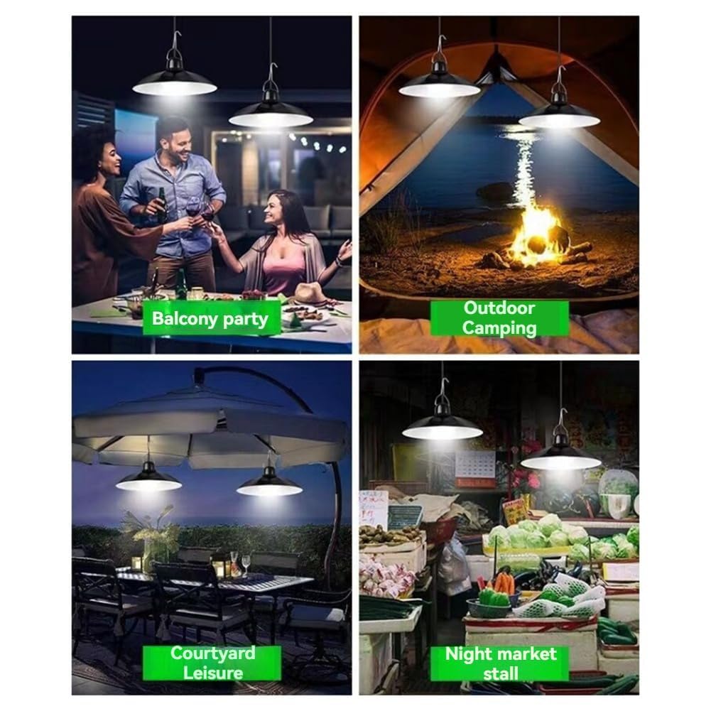 Pluuttiem Lampe Solaire Suspendue Extérieure Imperméable à Double Tête avec LED et Décorations de Lustre pour Abri de Jardin ou Grange