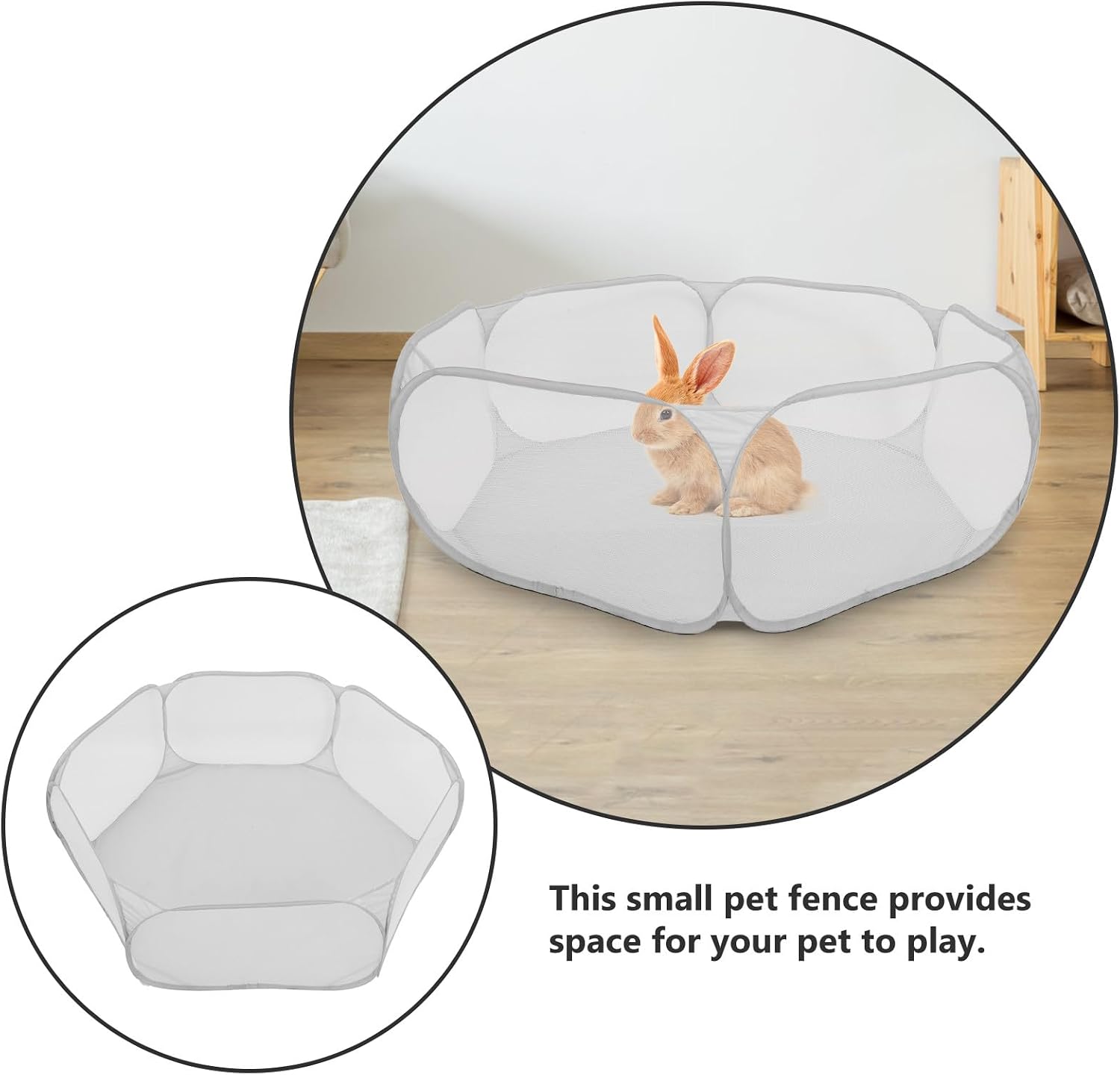 Foldable Pet Playpen Indoor with Hexagonal Polyester Mesh, Portable Bunny and Kitten Enclosure, Gray Pet Fence for Small Dogs and Cats