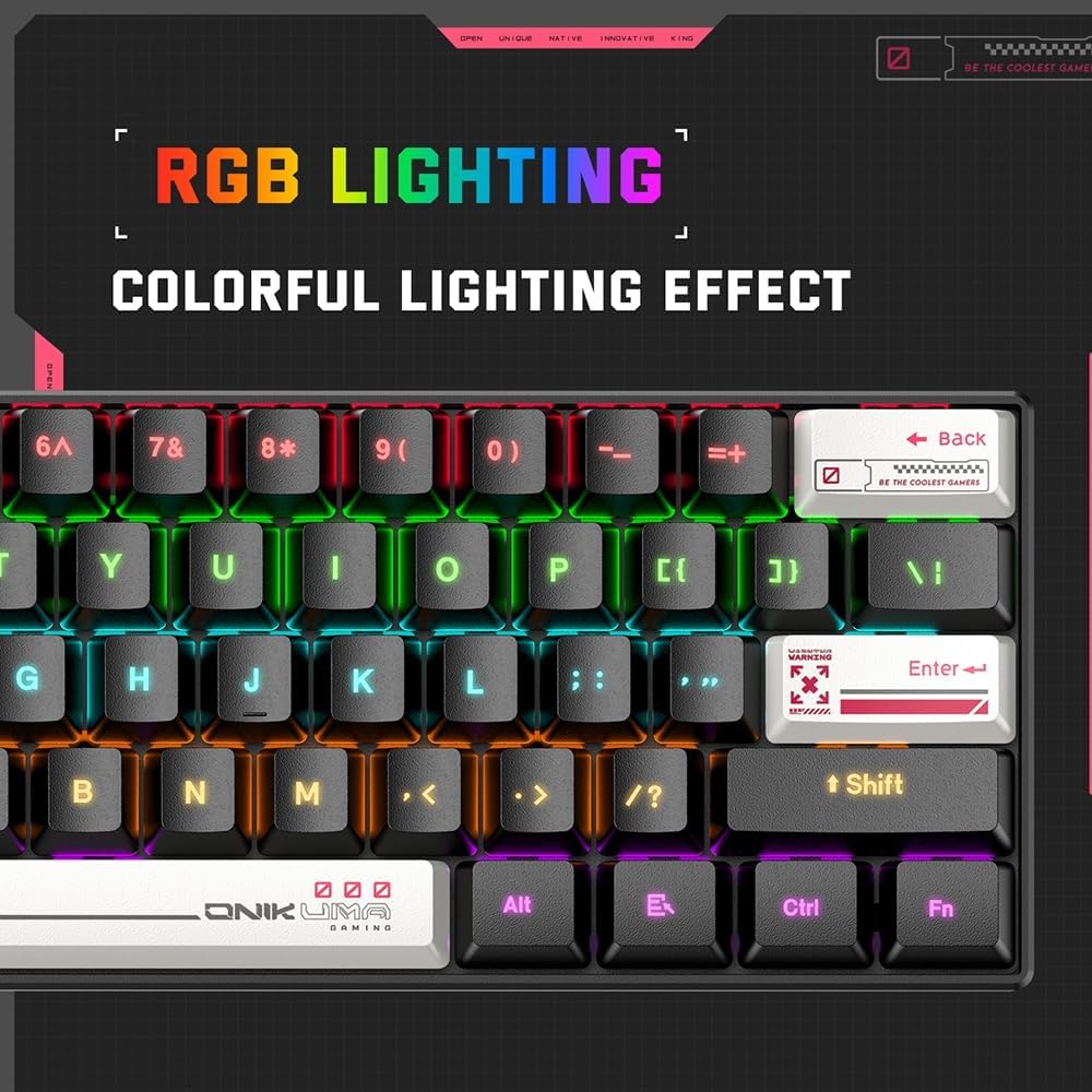 ONIKUMA G55 RGB Lighting showing colorful lighting effects.