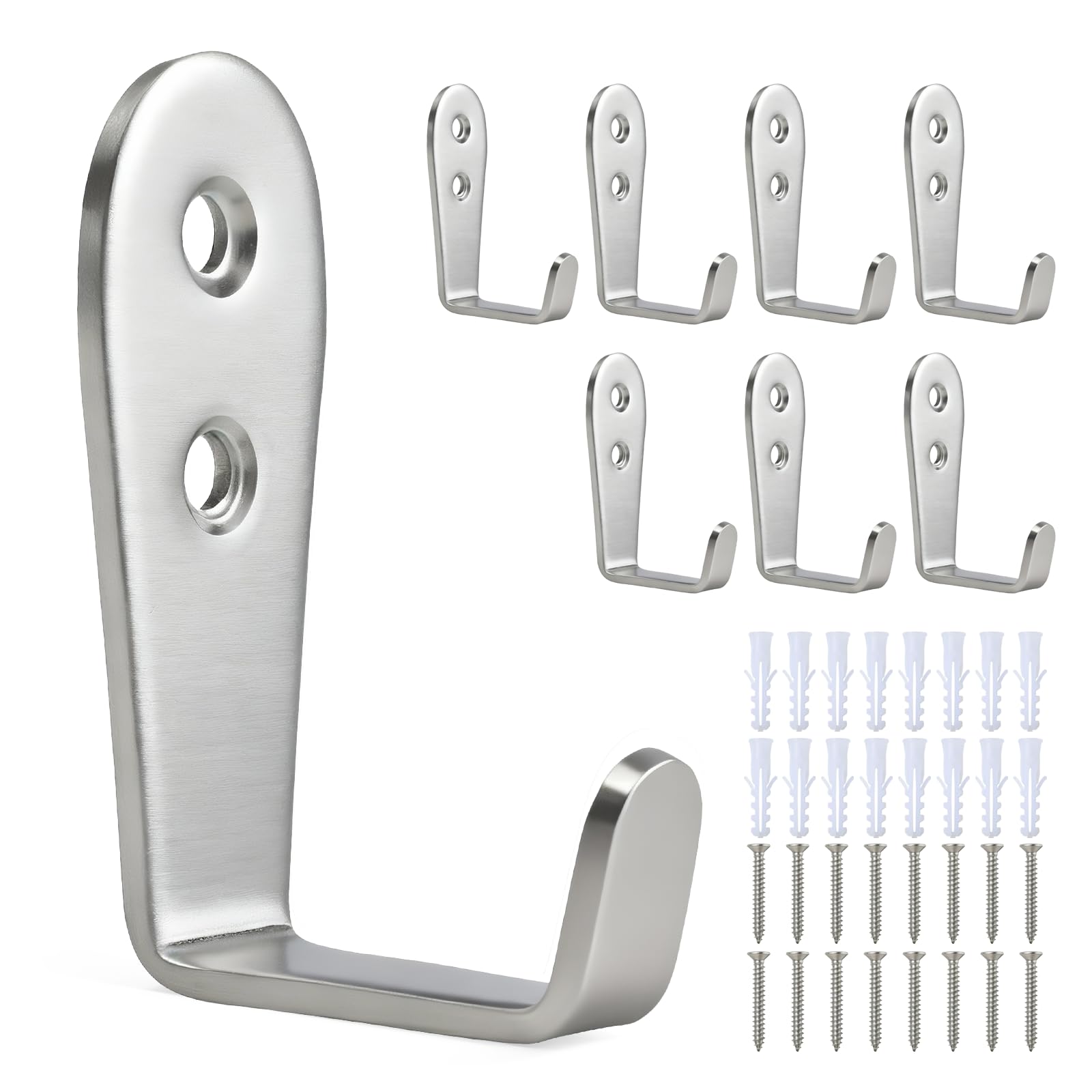IBERDE 8 Pcs Stainless Steel Hooks for Hanging, Heavy Duty Hook, Wall Hooks Key Holder Wall Mount Hanger Coat Hook Garage Storage Screw Utility Hooks (Silver) : Home & Kitchen