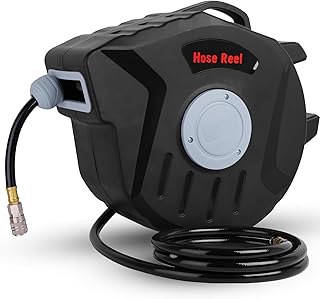 Retractable Air Hose Reel, 3/8 IN x 65 FT Hybrid Air Hose Max 300PSI, Air Compressor Hose Reel with 6.5 ft Lead in, Compressor Hose Reel Wall Mounted with 180° Swivel Bracket for Garage Workshop
