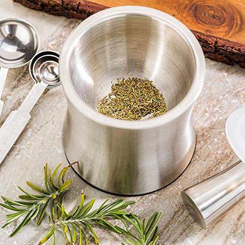 Met Lux Pill Mortar And Pestle, 1 Slip-Resistant Dog Food Crusher - With Plastic Lid, Corrosion-Resistant, Stainless Steel Food Mortar And Pestle Set, Dishwasher-Safe, For Grinding Spices And Herbs #TOP2