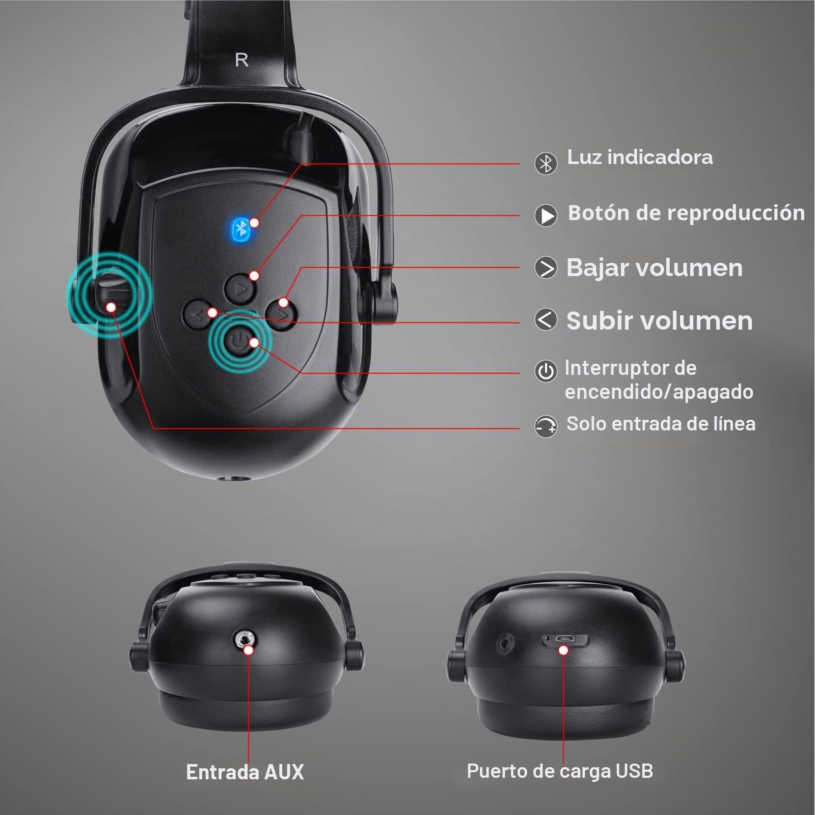 Kalence NRR - Orejeras con Bluetooth para casco duro, 28 dB, ajustable, protección auditiva Bluetooth, orejeras de seguridad de 50 horas de reproducción, auriculares de trabajo para cortar el césped,