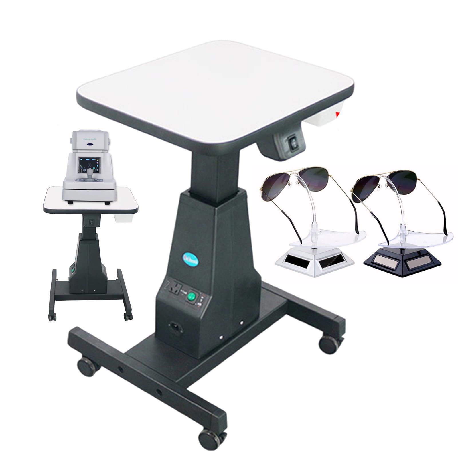Optischer Hubtisch, motorisierter Instrumententisch, optometrischer Hubtisch mit motorisiertem Tisch zur einfachen Höhenverstellung um 180 mm, mit Schubladen mit großer Kapazität (schwarz)