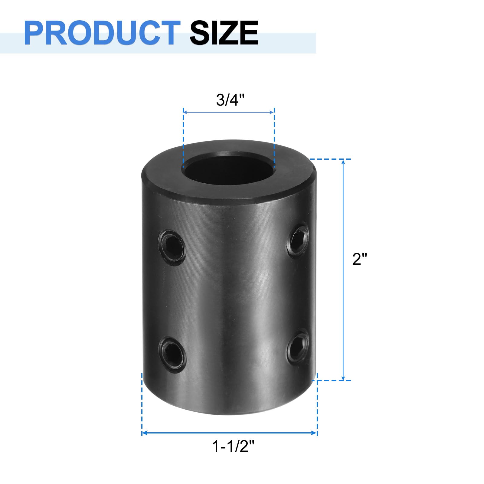 uxcell 2 acoplamientos de eje, orificio de 3/4 pulgadas de diámetro exterior de 2 pulgadas de longitud, acoplamiento rígido de acero chapado en óxido negro con llave hexagonal para impresoras 3D rueda