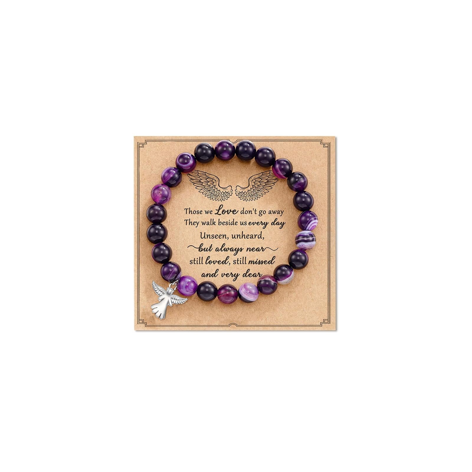 Inspirational Religious Bracelet Guardian Angel Charm Bracelets,Sympathy Gift For Loss Of Loved One,Sympathy Gift Amethyst Bead Bracelet,With Angle Wings Faith and Love Jewelry Gifts For Women