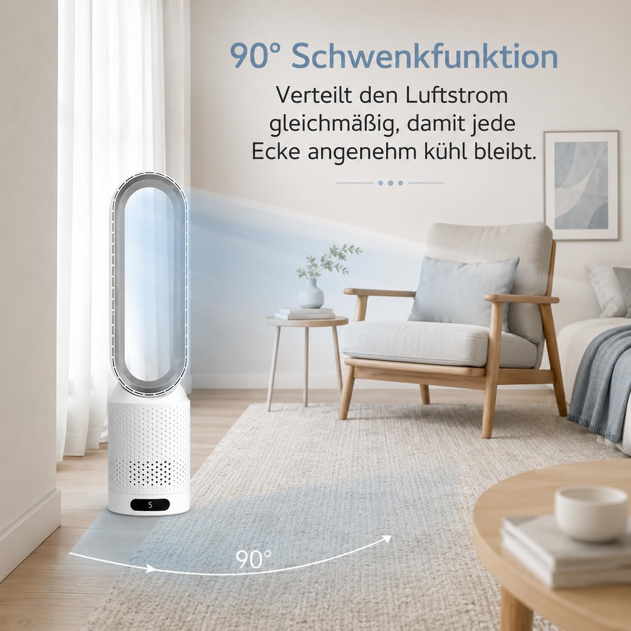 Seladi AirPure V3 | 3-in-1-Luftkühler, UV-Reiniger und Ionisator, Geräuscharmer Flügelloser Ventilator, Tragbarer Tisch und Stand Luftkühler für Alltag, Arbeit und Zuhause (Blau)