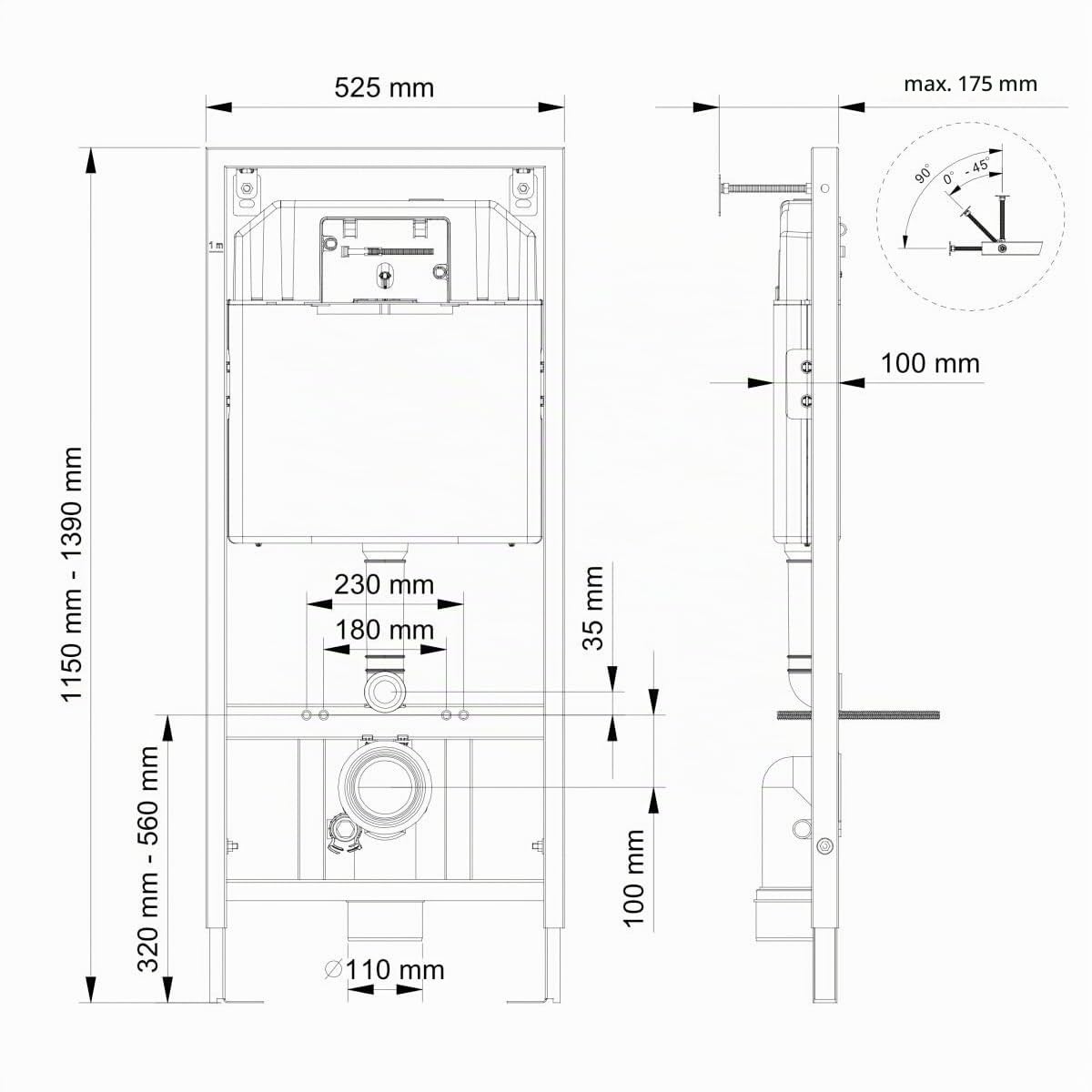 ALONI Hänge-WC Komplettset, Weiß | Spülrandlos, Taharet mit Kalt-/Warmwasserarmatur aus Edelstahl, Vorwandelement 3/6 L, Tanktiefe 80 mm, Softclose Duroplast