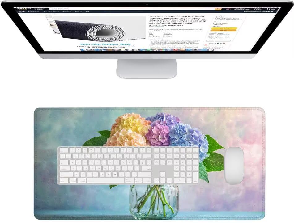 Mousepad XXL con diseño de hortensias, alfombrilla ratón para PC de oficina y tapete escritorio 3