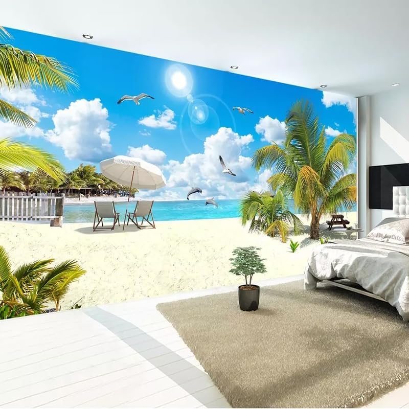 Miniatura 3 de TOKMOCO Custom HD Beach 3D Large Mural Coconut Tree Landscape Self-Adhesive Wallpaper for 3D Living Room Bedroom Wall Murals Home Decor
