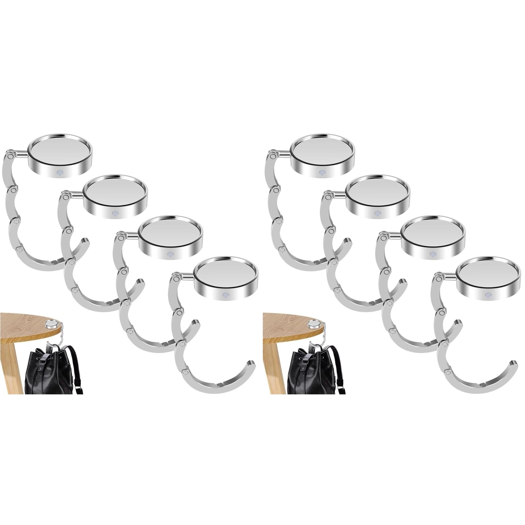 Hndhbfgrt 8Pcs Portable Folding Bag Hanger, Practical Folding Bag Hook,Alloy Handbag Table Hook, Multipurpose Purse Key Holder