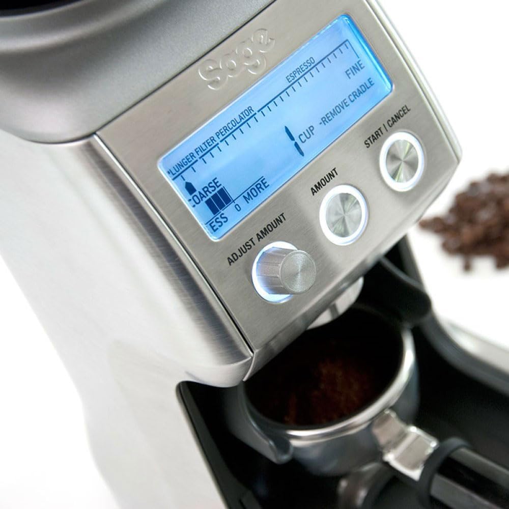 Sage The Smart Grinder Pro – Macinacaffè Elettrico Programmabile Con 60 Livelli Di Macinatura – Display LCD, Macine Coniche In Acciaio Inox, Timer Di Precisione – Acciaio Inox Spazzolato