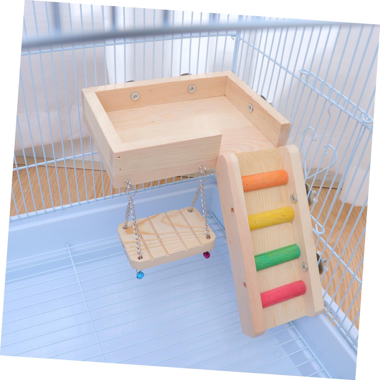 HANABASS Set de 3 Jouets pour Oiseaux en Bois Balançoire, Échelle et Jouet à Mâcher pour Perroquets et Petits Oiseaux, pour Explorer et Développer L'équilibre