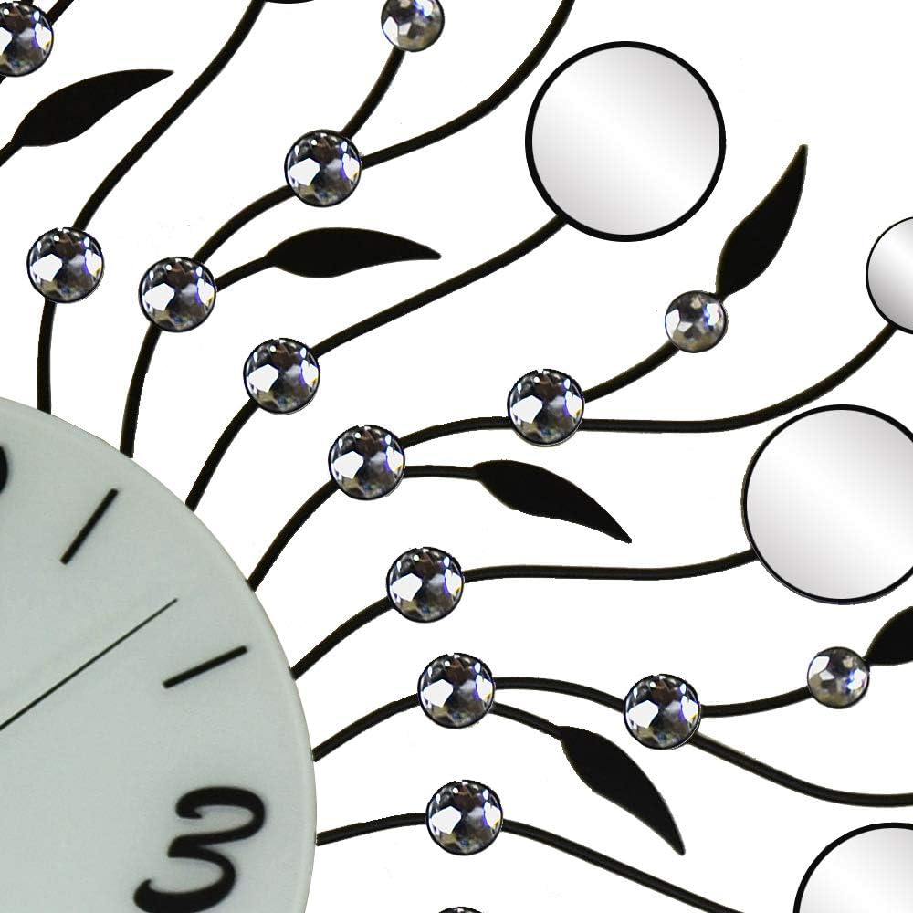 Large Mirror and Crystal Abstract Leaf Wall Clock