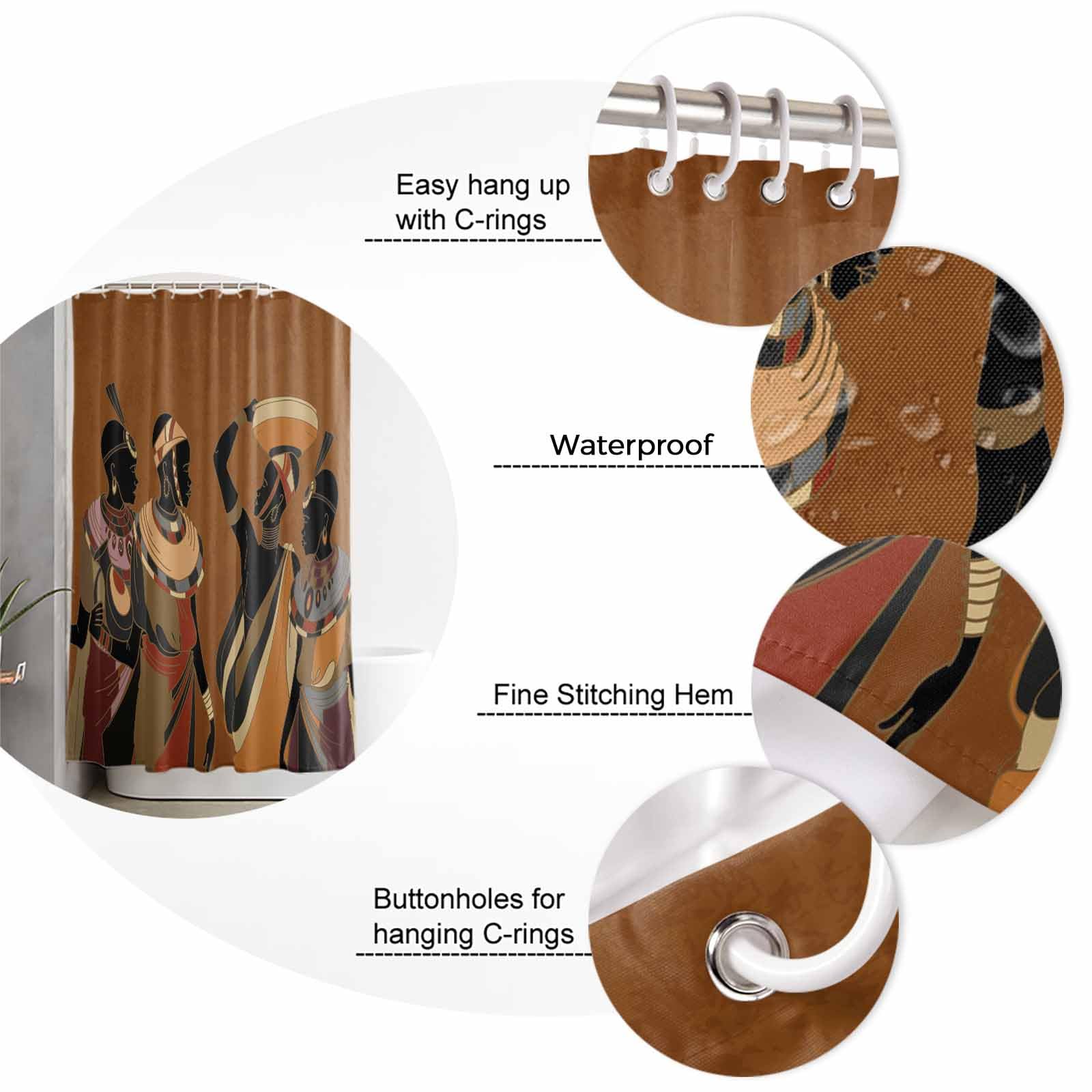Abstract Africa Black Women Shower Curtain – Waterproof Fabric Bathroom Decor With Grommets & Hooks, 72x72 Inches