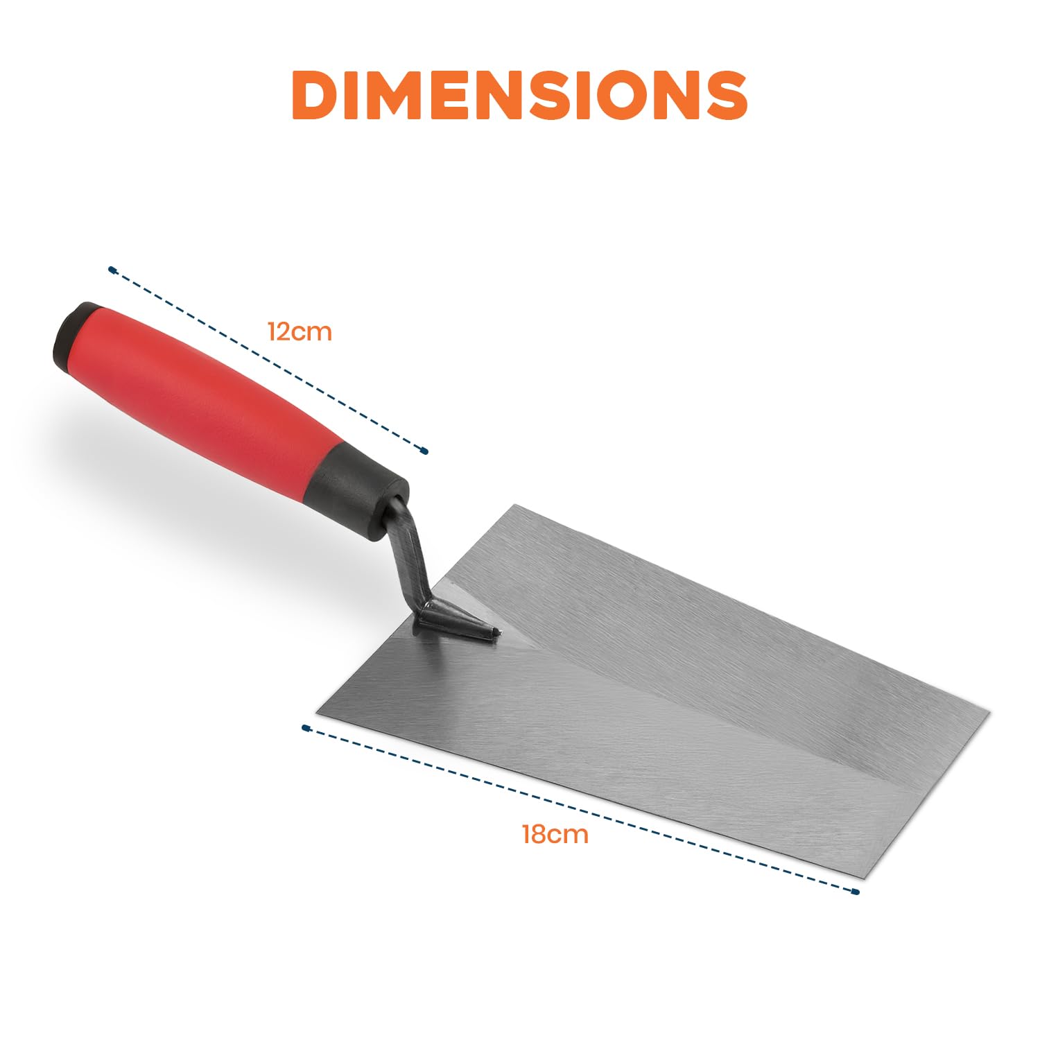 180mm Bucket Trowel - Carbon Steel Blade with TPR Handle for Scooping & Spreading Mortar, Plaster & Building Materials - Image 2