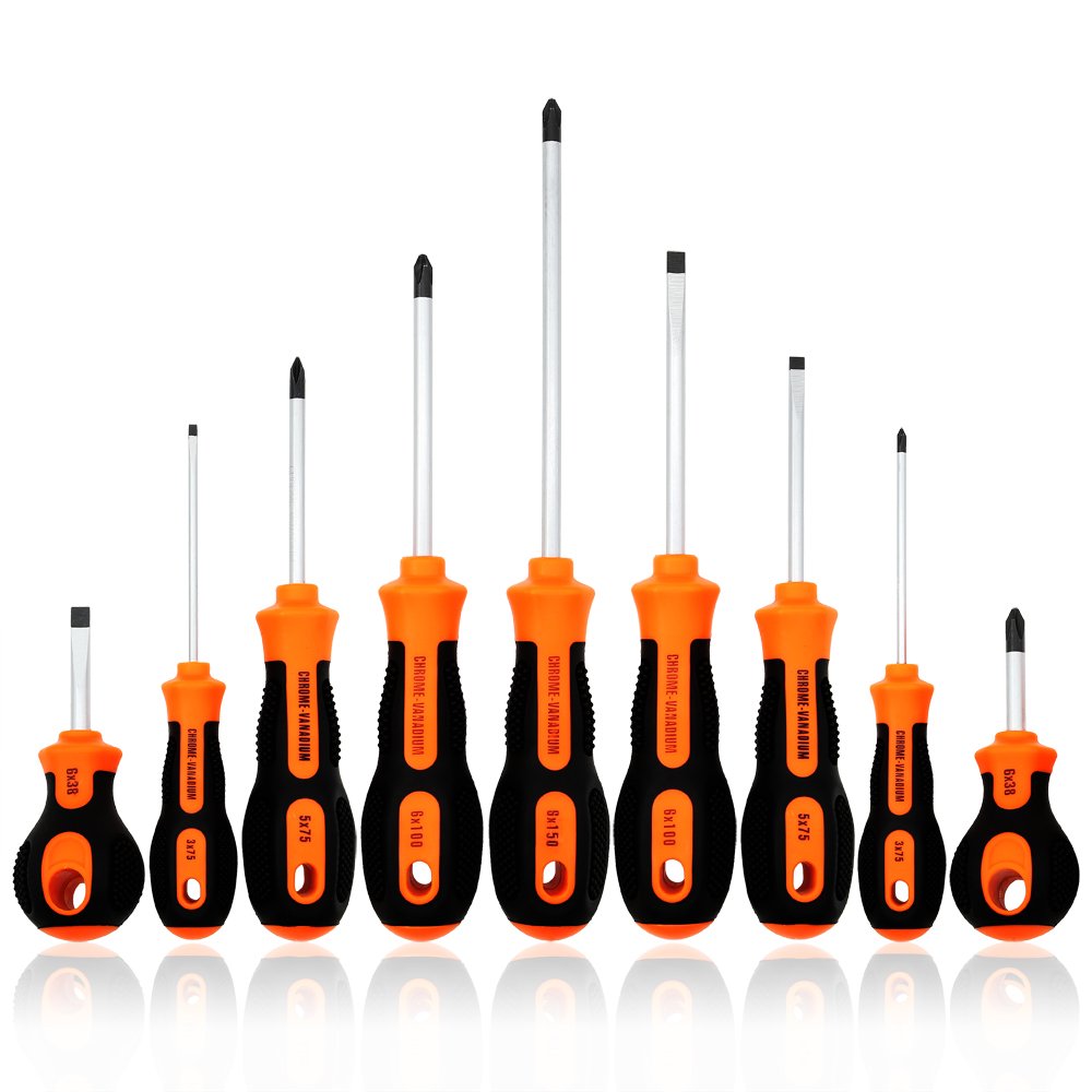 Kingsdun 9-Piece Magnetic Screwdriver Set, 5 Phillips 4 Slotted Long and Stubby Screwdriver Set with Magnetic Tips and Comfortable Non-skid Handle Hand Tool Kit for Repair Home Improvement Craft
