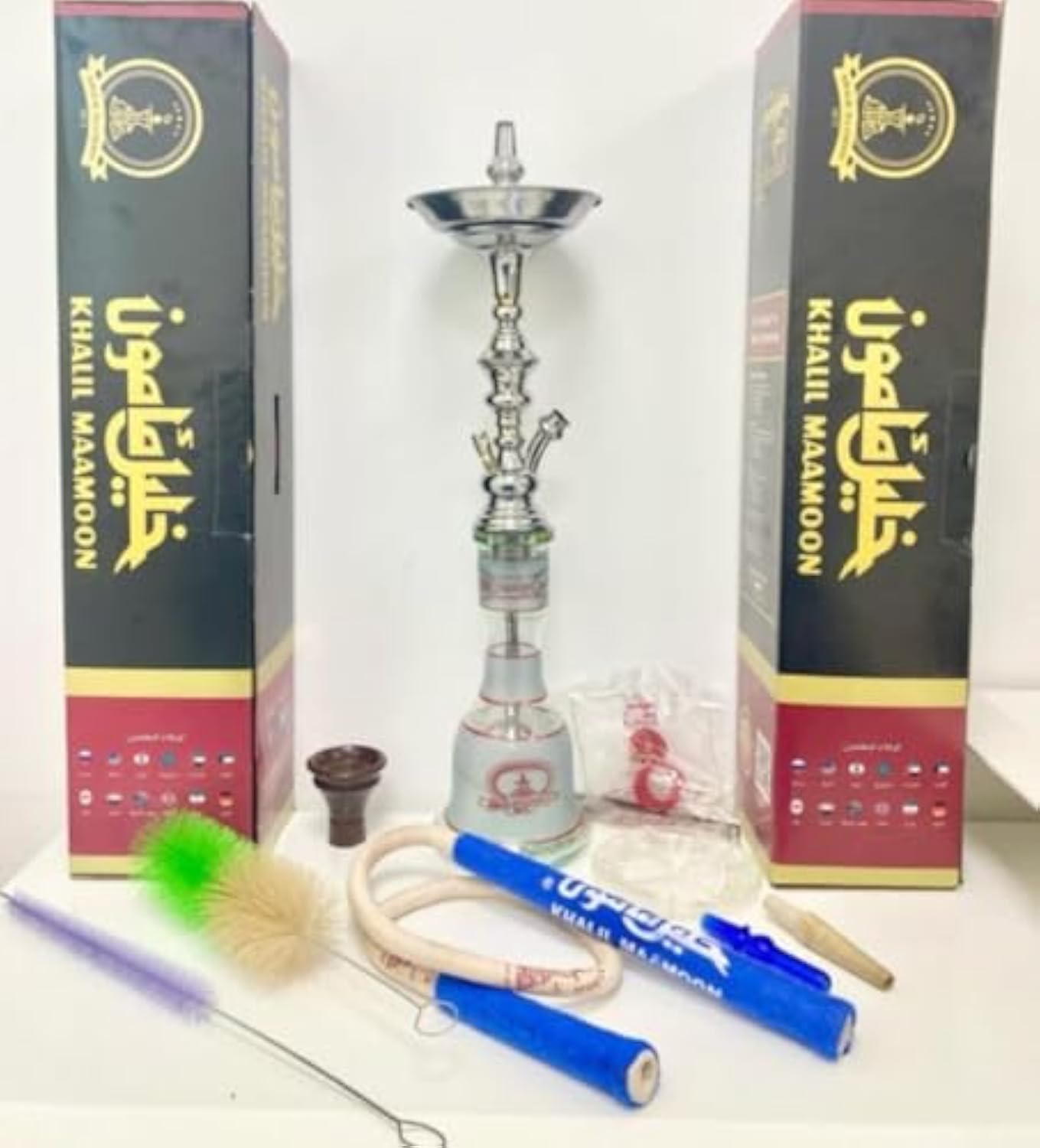 Shisha Khalil Mamoon Traditional Arabic Set, Egyptian Shisha Hookah Stainless Steel Multicolor