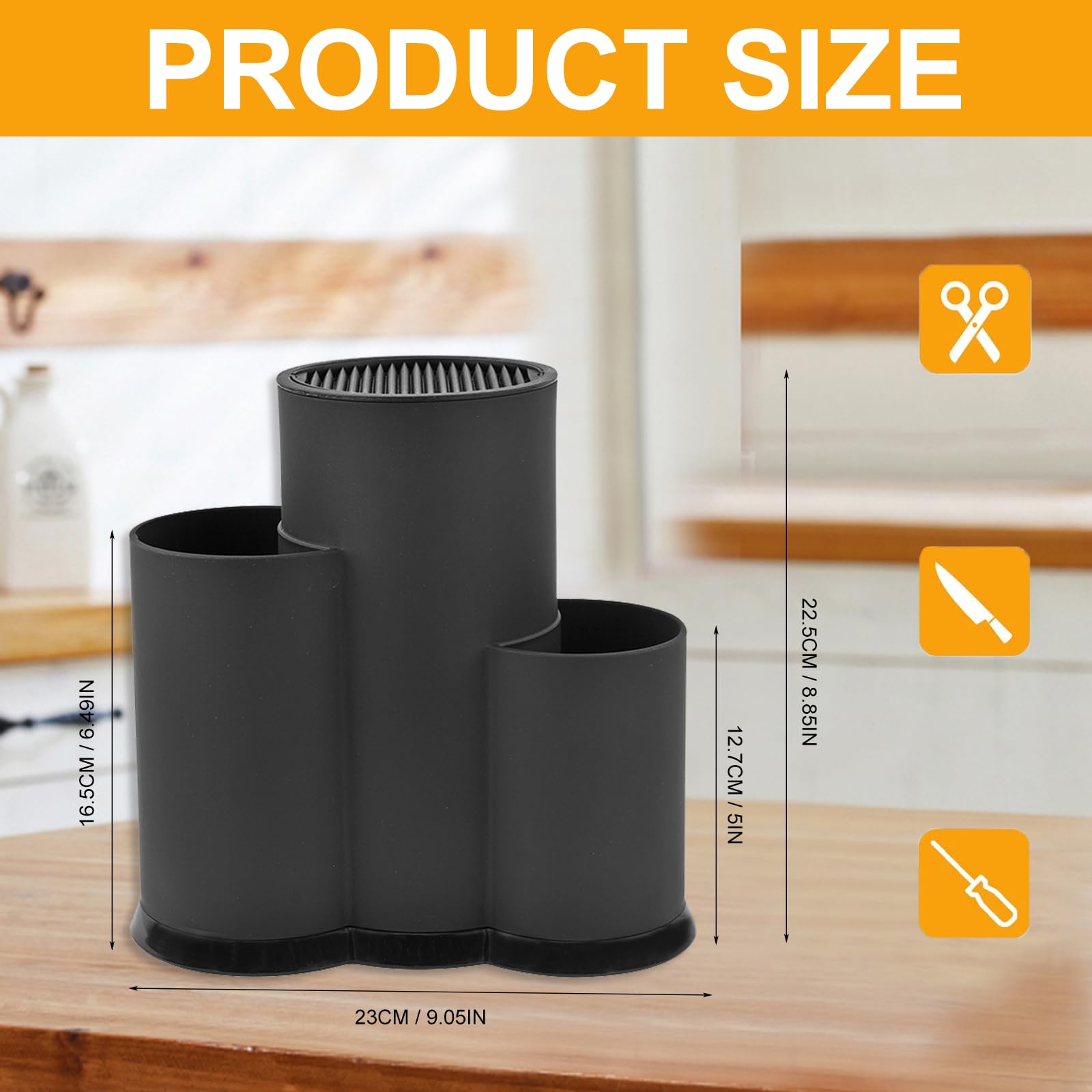3 in 1 Ceppo Coltelli da Cucina, Ferroso Ceppo Coltelli Vuoto, Nero Porta Coltelli Cucina, Ceppo Portacoltelli da Cucina Con Foro Scarico e Slot Porta, Blocco Porta Coltelli Tondo per Cucina