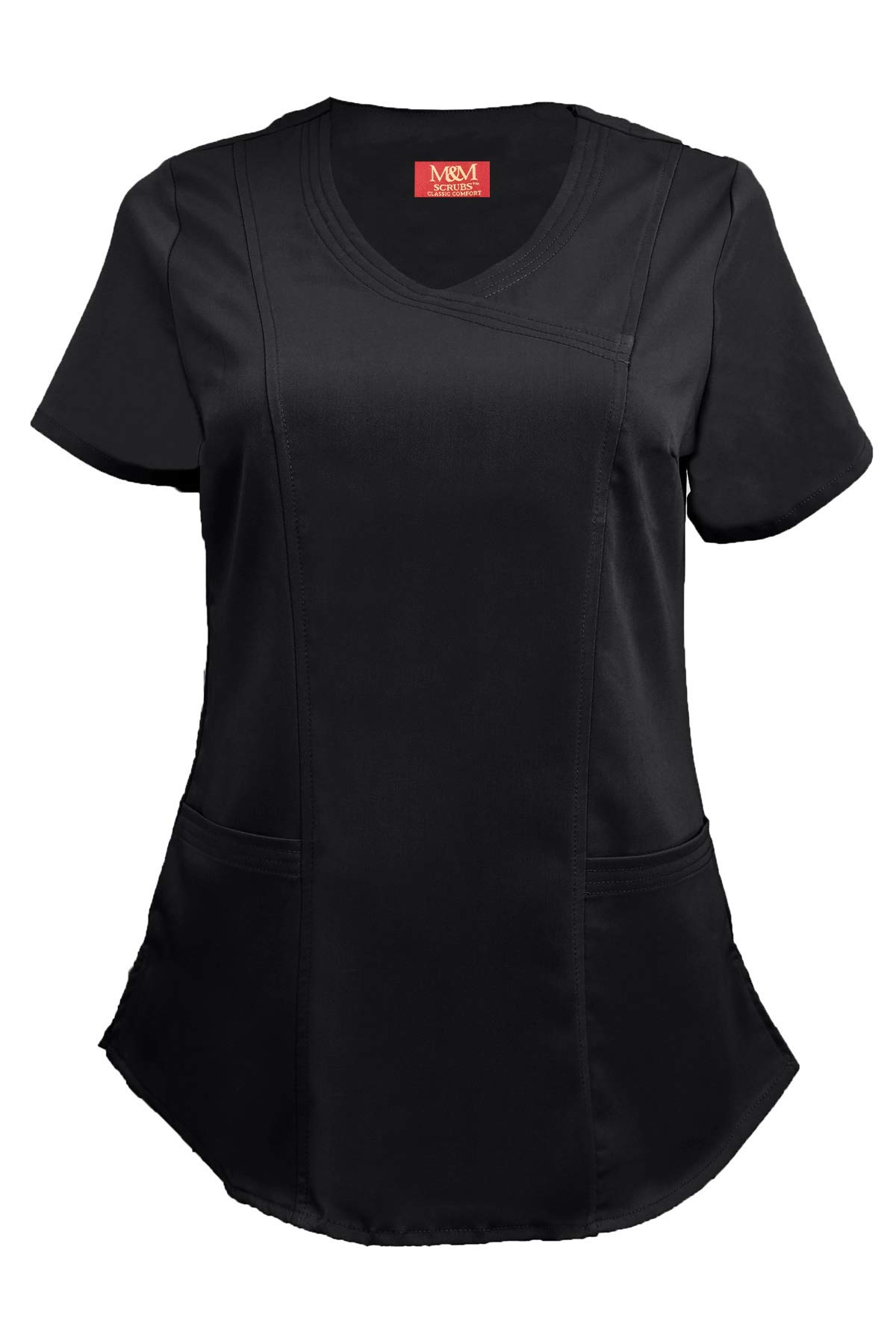 M&M Scrubs Women's Stretch Mock Wrap Scrub Top 8201 (Black, Small)