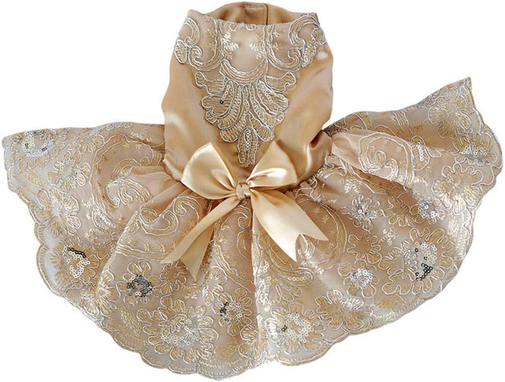 Pet Stereo Embroidery Dress Spring Summer Dog Clothes Wedding Dress for Small and Medium Dogs Girls Decorative Costume (Color : Pink Size : X-Large) (Beige Small)