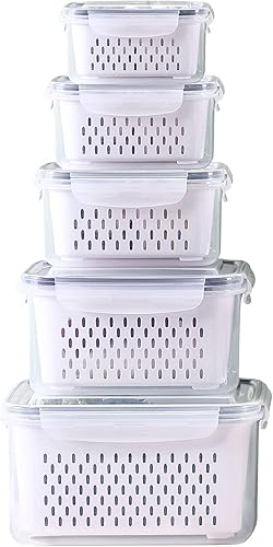 Miniatura 9 de Paquete de 4 recipientes grandes de almacenamiento de frutas para refrigerador con orificios de ventilación y asa, recipientes herméticos de