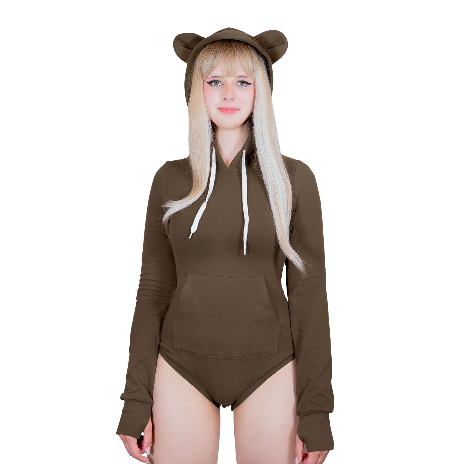 LittleForBig Bawełniany kombinezon jednoczęściowa piżama z kapturem body - przytulny miś bluza z kapturem Onesie