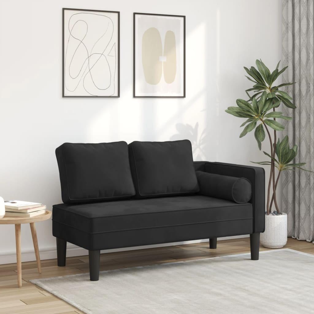 Chaise Longue in velluto, sdraio relax nero con cuscino lombare, comodo lettino lounge per soggiorno camera da letto, cuscino incluso